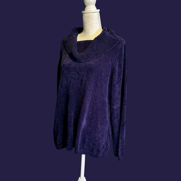 Marks & Spencer Deep Purple Ribbed Chenille Cowl Neck Sweater Plus Size 18 - Picture 4 of 14